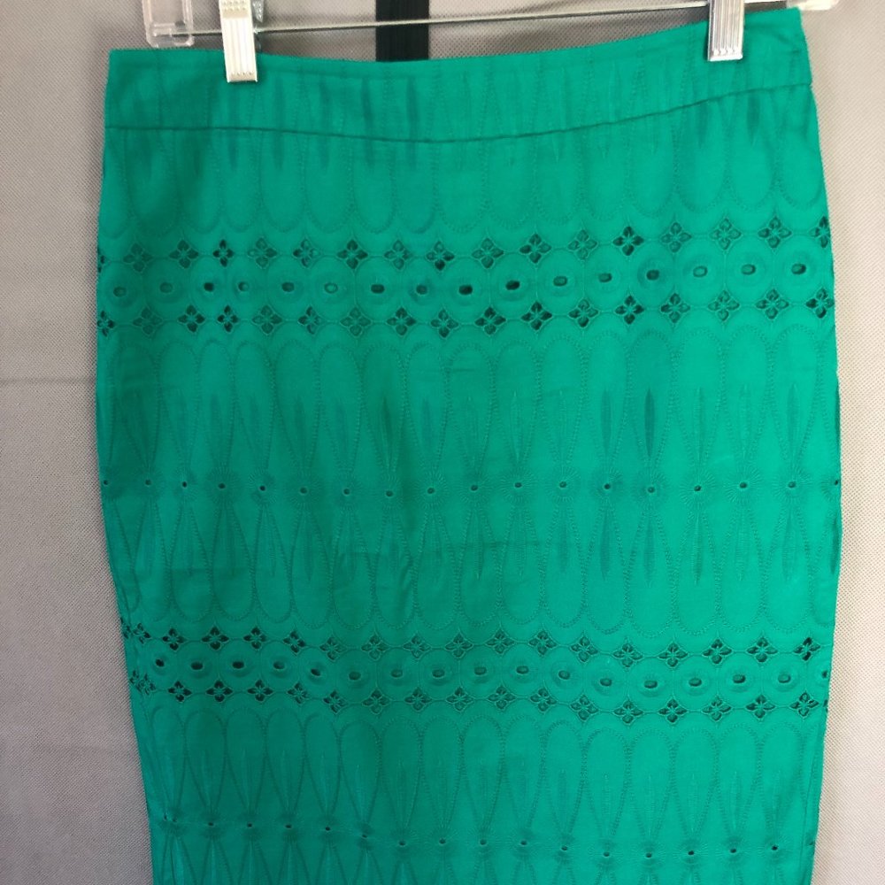 Loft teal eyelet pencil skirt